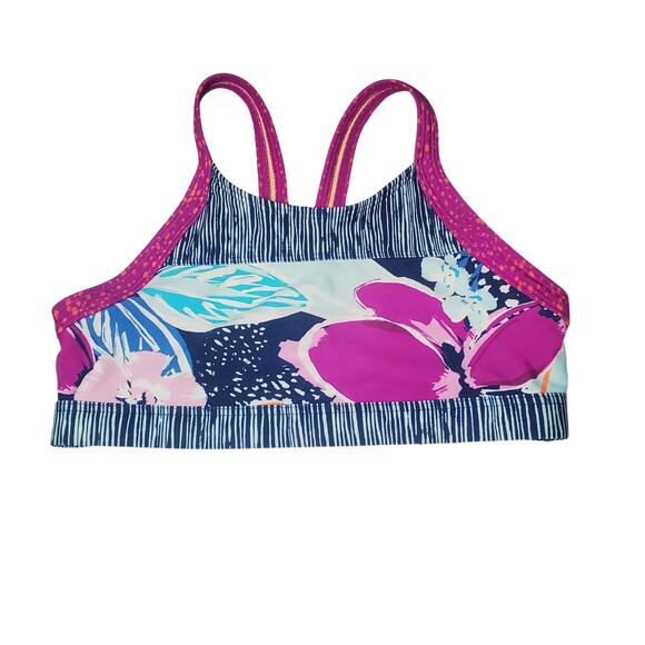 Athleta Girl Paradise Splash Bikini Swim Top Girls Size L /12 Purple Blue Floral - Picture 1 of 9
